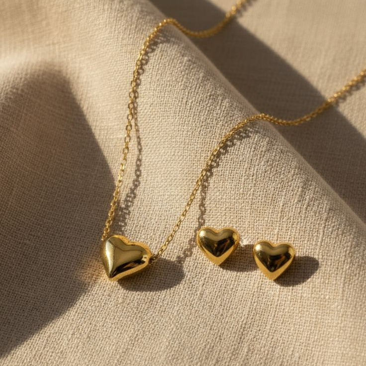 Gold Heart Earring & Necklace